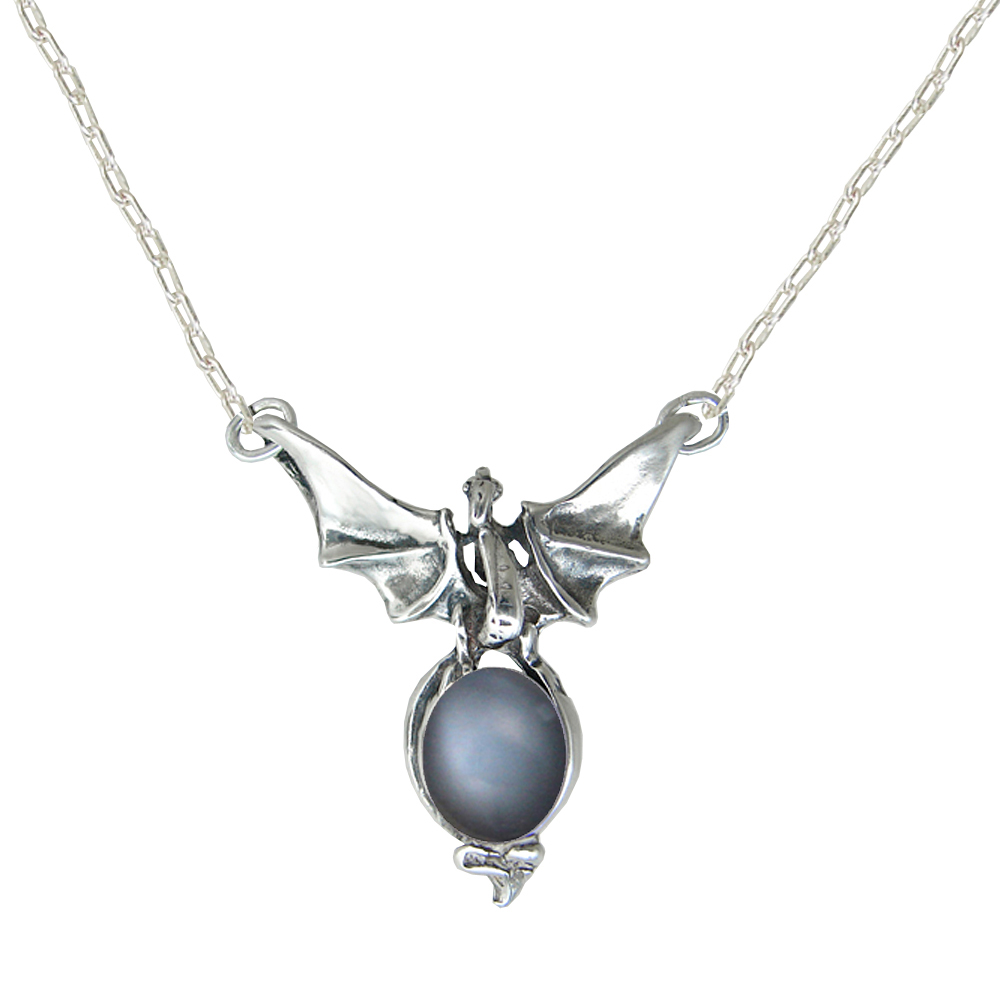 Sterling Silver Victory Dragon Necklace With Grey Moonstone